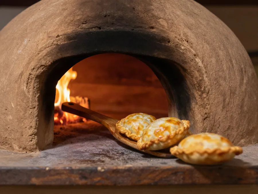 Empanadas saliendo del horno de barro a leña de Don Cipriano en Azul